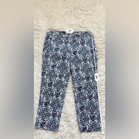 Milly patterned crop pants navy blue blue white size 4 - Picture 2 of 6